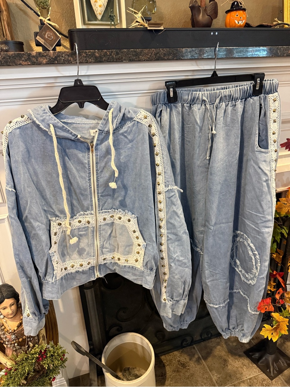 POL Light Blue Hooded Bomber Jacket with Crochet Trim